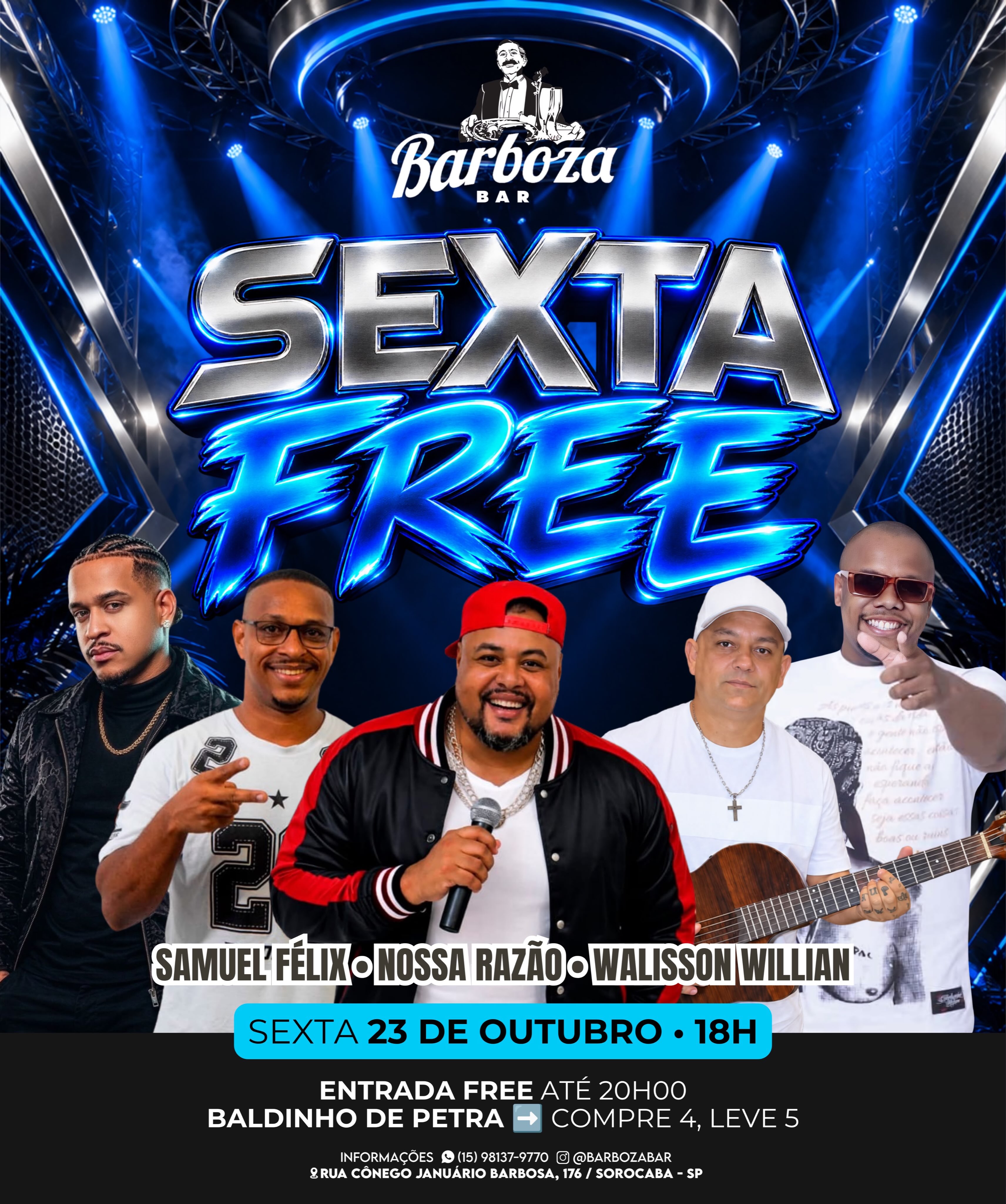 Sexta Free no Barboza Bar com Nossa Razão, Samuel Felix e Walisson Willian