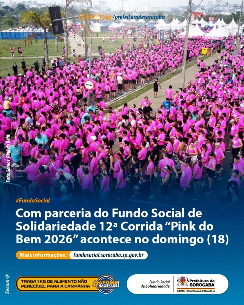Com parceria do Fundo Social de Solidariedade 12ª Corrida “Pink do Bem 2026” acontece no domingo (18)